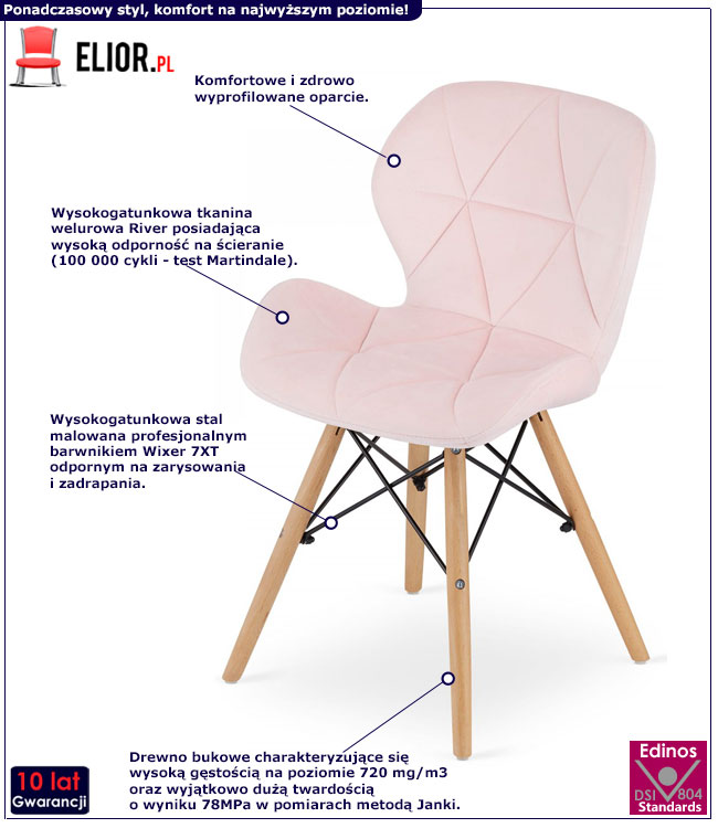 Różowe nowoczesne krzesło pikowane Zeno 4S x4