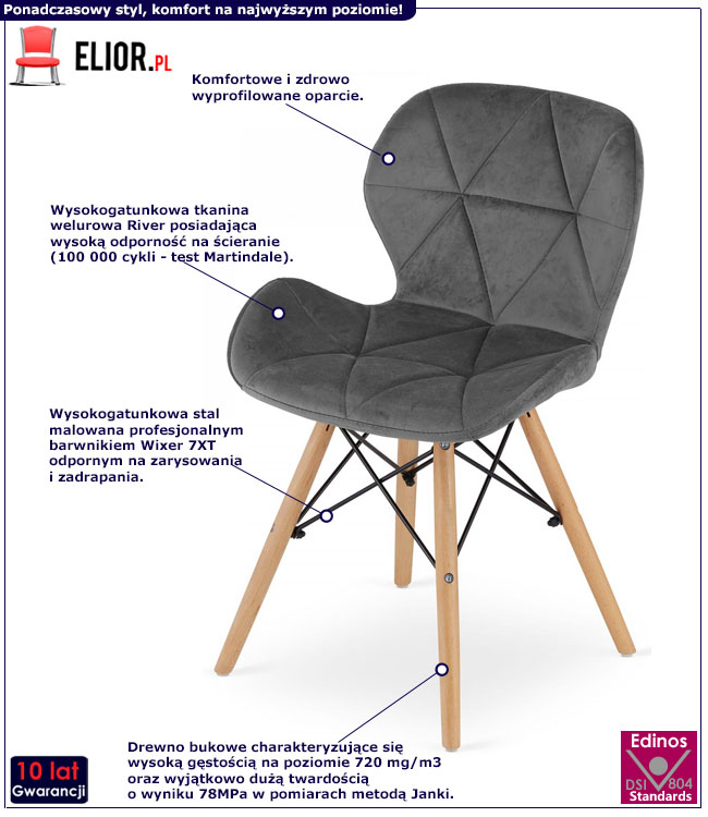 Szare nowoczesne krzesło pikowane Zeno 4S x4