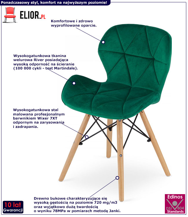 Zielone nowoczesne krzesło pikowane Zeno 4S x4