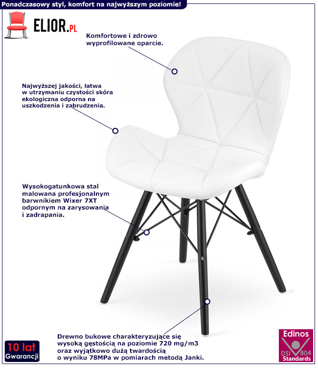 Zestaw 4 białych krzeseł do jadalni Zeno 5S infografika