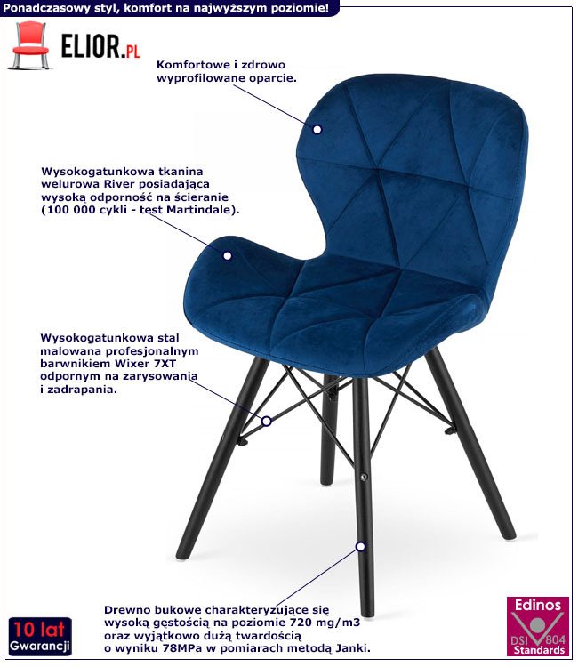 Aksamitne krzesło welurowe niebieskie Zeno 6S x4