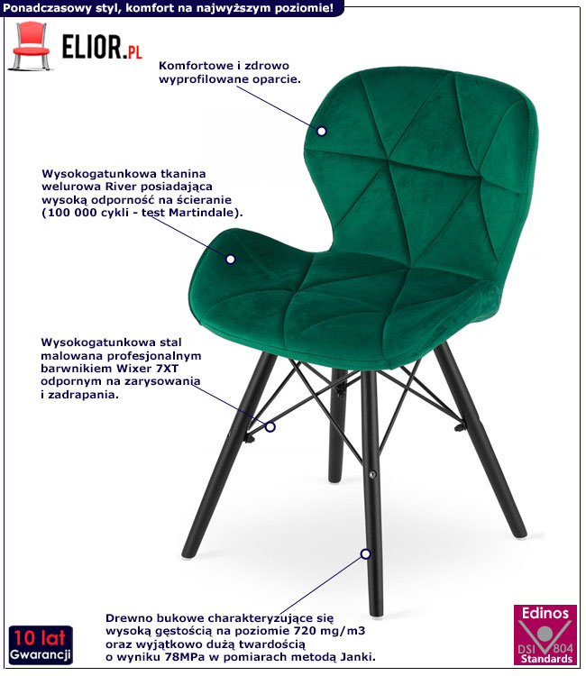 Aksamitne krzesło welurowe zielone Zeno 6S x4