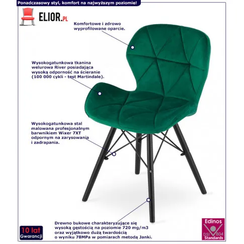 komplet 4 zielonych welurowych krzeseł zeno 6s