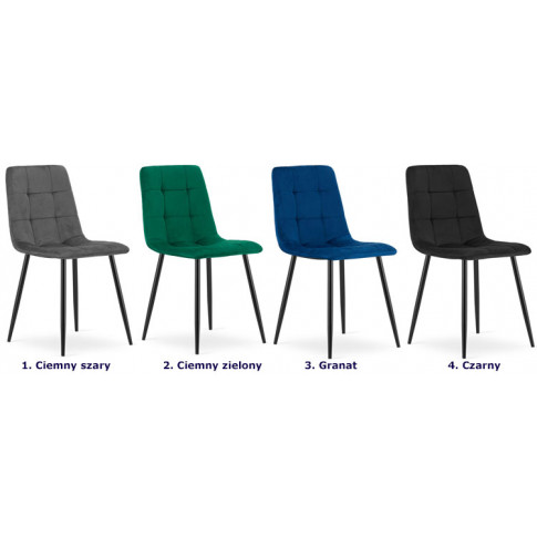 kolory kompletu 4szt welurowych krzeseł kuchennych fabiola