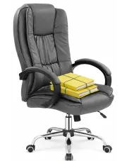 Szary skórzany ergonomiczny fotel obrotowy - Loko w sklepie Edinos.pl