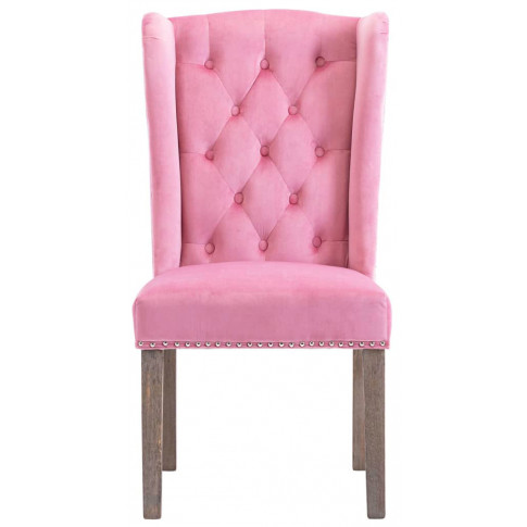 różowe welurowe krzesło tapicerowane do jadalni z kolatka oksana