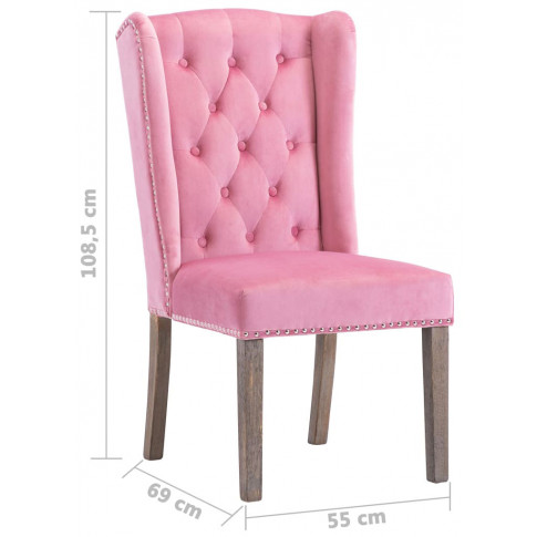 wymiary różowego pikowanego krzesła do salonu jadalni ganinetu oksana