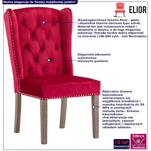 Infografika aksamitnego krzesła z kołatką oksana czerwone wino