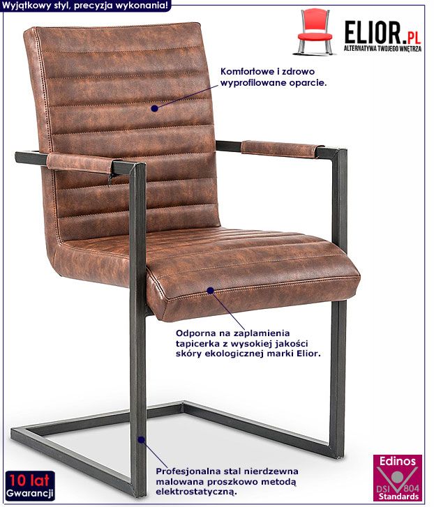 Loftowe krzesło brązowe do stołu, biurka Belix