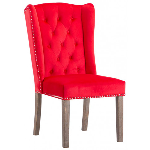 czerwone welurowe krzesło tapicerowane z kolatka i eleganckim pikowaniem oksana