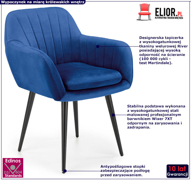Niebieskie tapicerowane krzesło w stylu glamour Mides