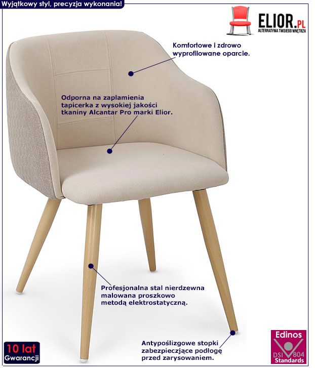 Beżowe krzesło z printem do kuchni, salonu Mervex