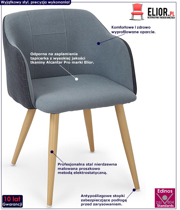 Niebieskie krzesło w nowoczesnym stylu Mervex