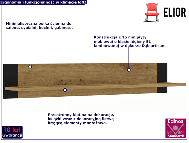 Półka wisząca na ścianę dąb artisan Birma 8X