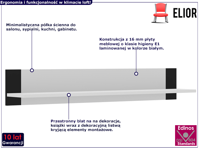 Biała półka wisząca na ścianę Birma 8X