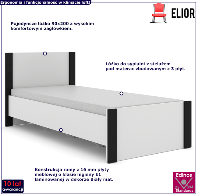 Pojedyncze białe łóżko do sypialni Lyra 12X