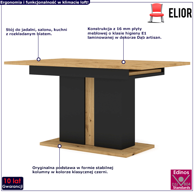 Stół rozkładany dąb artisan Lyra 13X