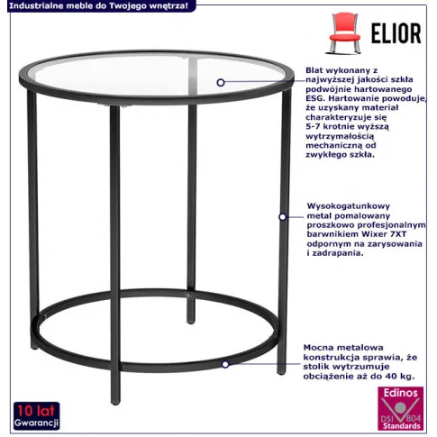 Infografika okrągły szklany stolik kawowy do salonu industrialnego czarny Zika