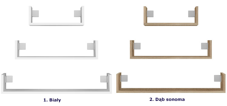 Kolory nowoczesnego kompletu półek ściennych Gonzo