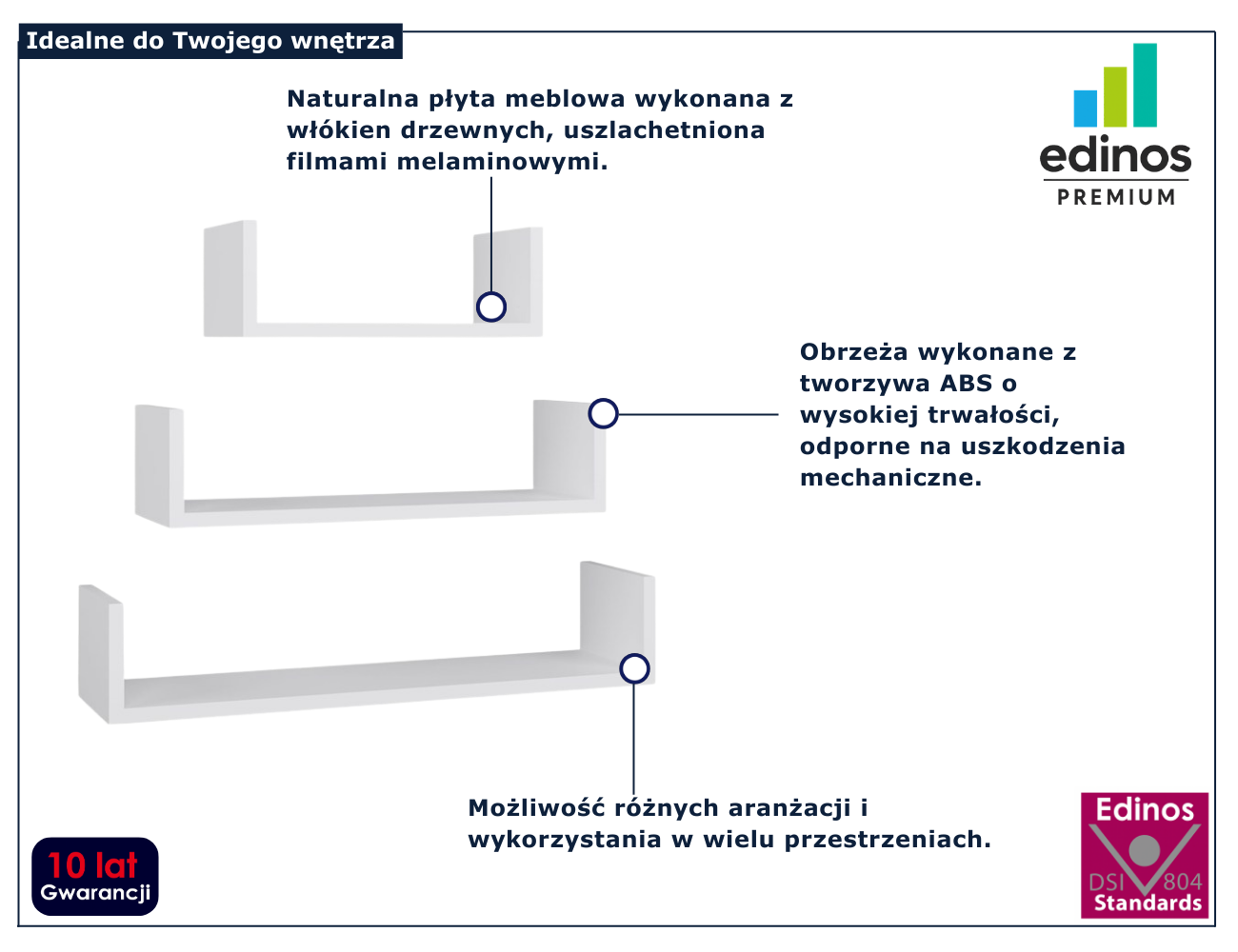 3 białe półki na książki Lazar