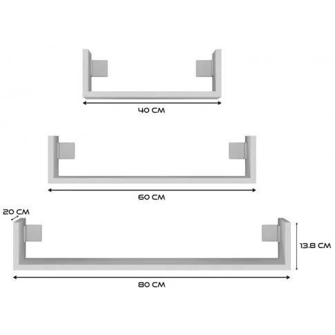 wymiary 3 nowoczesnych półek ściennych do salonu gonzo