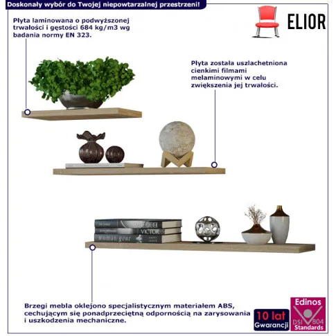 Infografika zestawu 3 szt półek wiszących do sypialni sonoma zygo