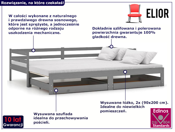 Łóżko Duet szary