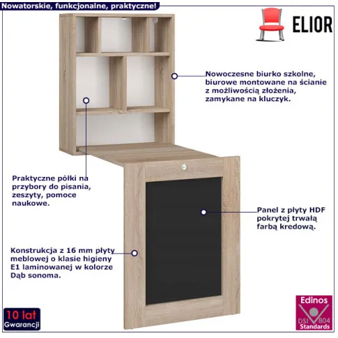Biurko ścienne składane dąb sonoma Olsen