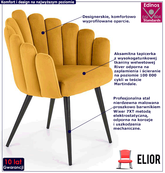 Musztardowe krzesło kubełkowe Verma