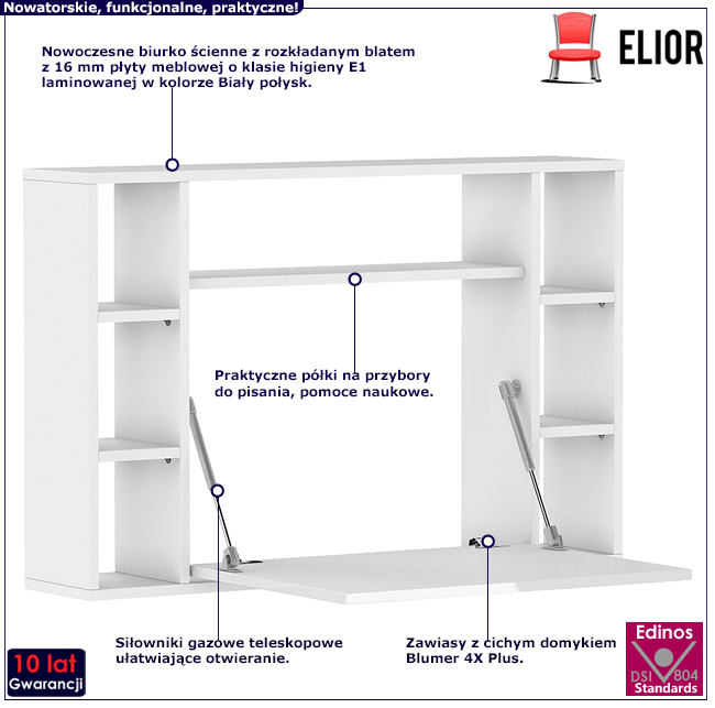 Składane ścienne biurko biały połysk Ibis
