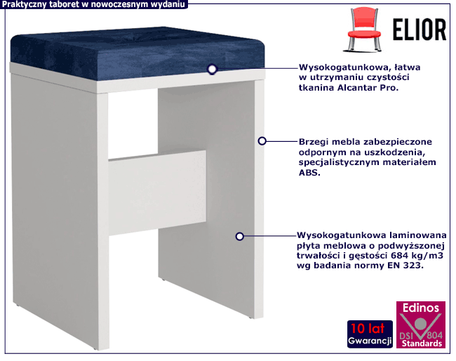 Nowoczesny taboret tapicerowany Lovis z granatowym siedziskiem