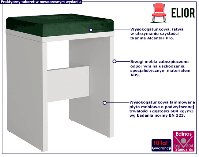 Nowoczesny taboret tapicerowany Lovis z zielonym siedziskiem