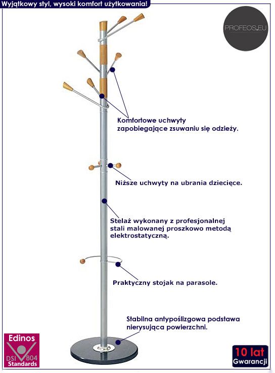 Srebrny podłogowy wieszak na ubrania Inderio 4X