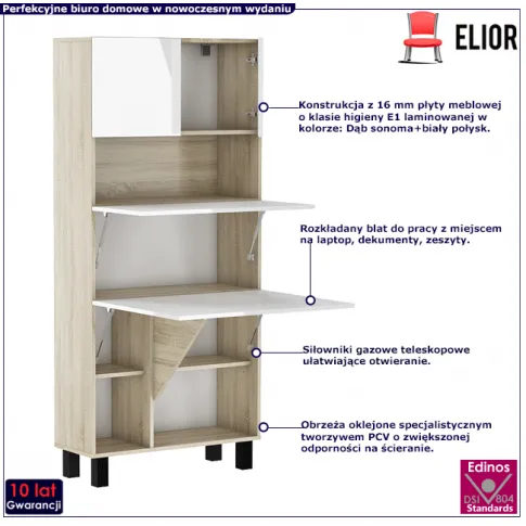 Meblościanka z biurkiem dąb sonoma biały połysk Klever