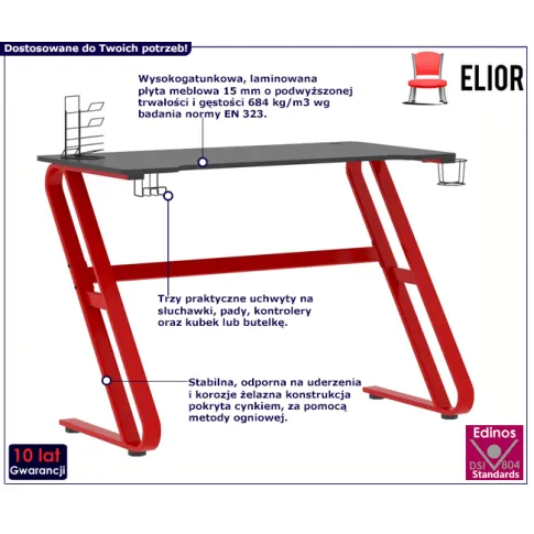 Fotografia Czerwono-czarne biurko z uchwytami dla gracza - Kano z kategorii Pozostałe biurka
