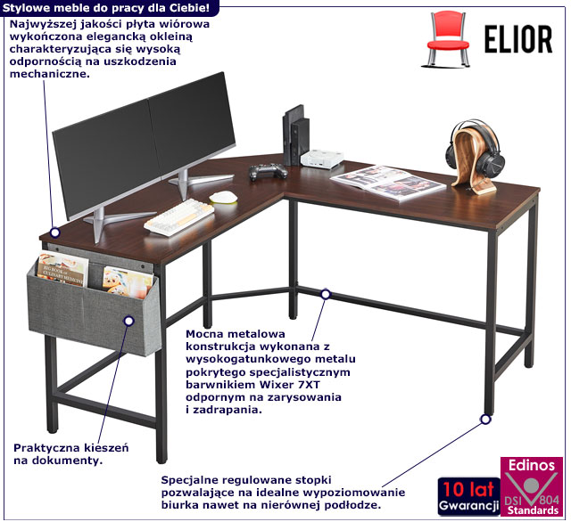 Infografika narożnego biurka do gabinetu industrialnego Efis