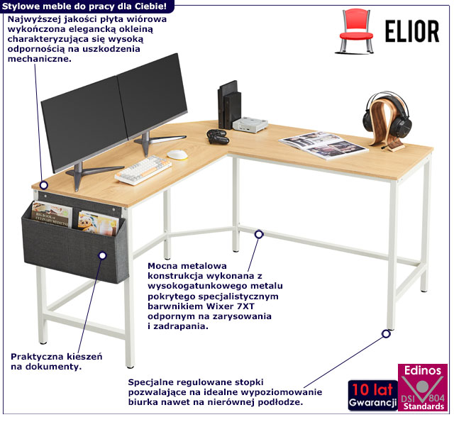 Infografika dużego biurka gabinetowego Efis dąb