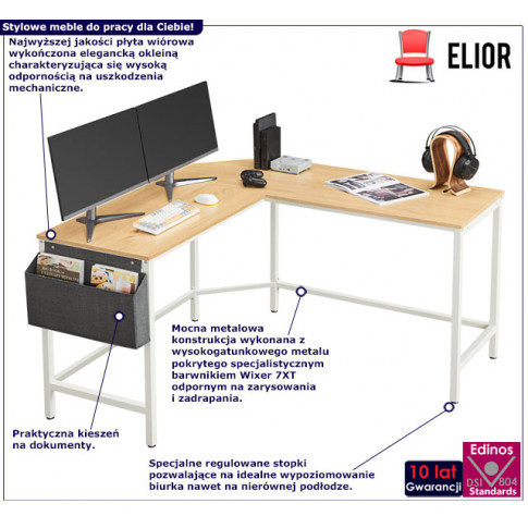 minimalistyczne biurko narożne komputerowe z kieszenia na dokumenty efis