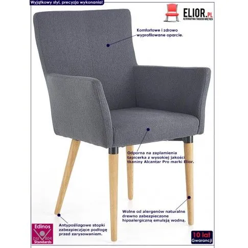 Fotografia Drewniane krzesło z podłokietnikami Lofti - popielate z kategorii Krzesła