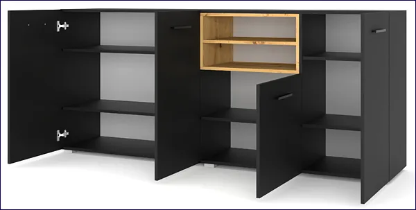 Minimalistyczna czarna komoda z szafkami Baden 6X