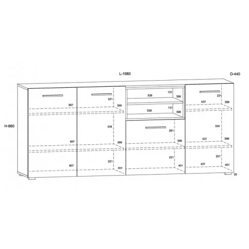 Wymiary komody 198 Baden 6X