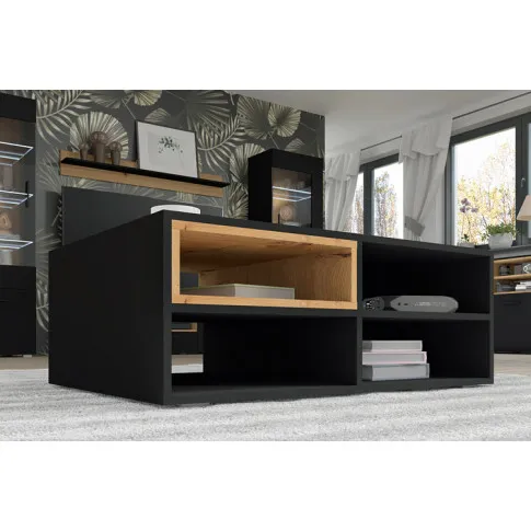 Wizualizacja aranżacji z czarną ławą z półkami Baden 7X