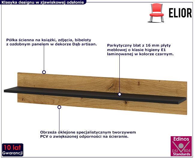 Półka ścienna czarny + dąb artisan Lenifo 10X