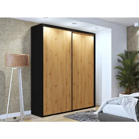 Aranżacja z szafą przesuwną czerń dąb artisan Savona 2X
