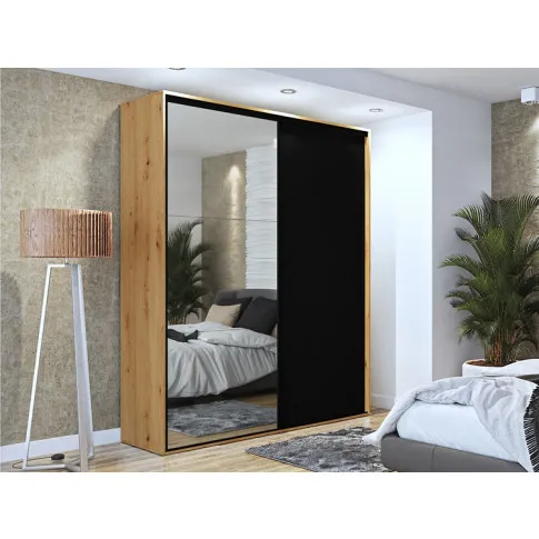 Aranżacja z szafą przesuwną z lustrem dąb artisan czarny Savona 3X