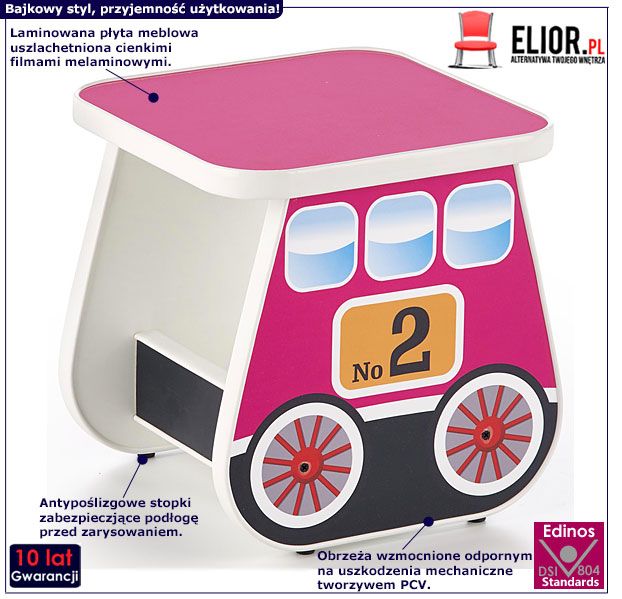 Różowy taboret dla dziewczynki wagonik Oresa 4X