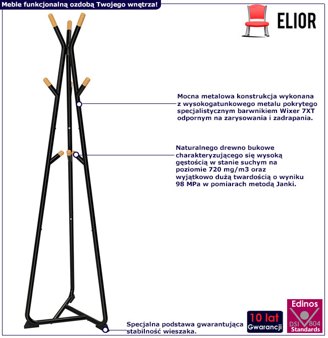 Infografika czarny nowoczesny wieszak stojący Ancor
