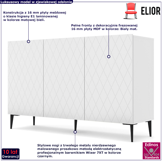 Komoda biały mat + czarne nogi Nevia 5X