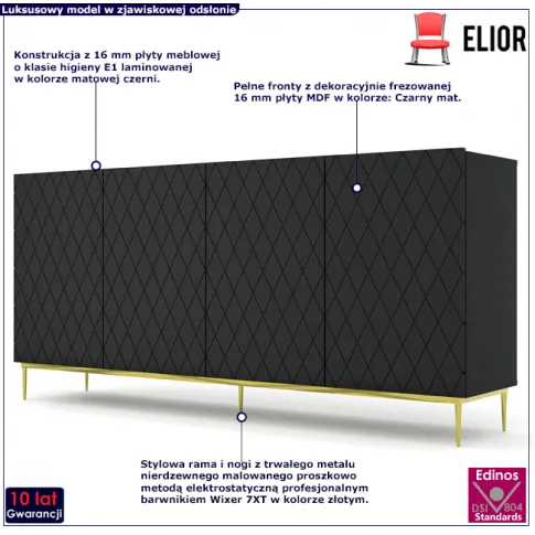 Komoda czarna ze złotą ramą Nuvis 6X
