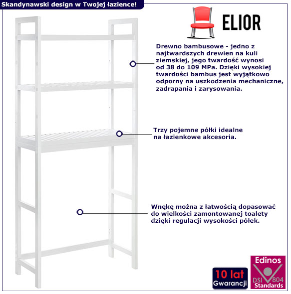 Infografika regału łazienkowego nad toaletę Julio